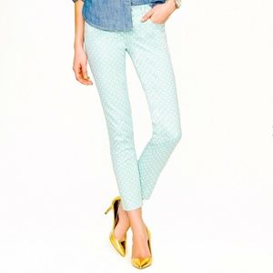 NEW 2 XS JCREW MATCHSTICK CROP SPEARMINT CAPRI WHITE DOTTED 24" 59180 JEANS pant